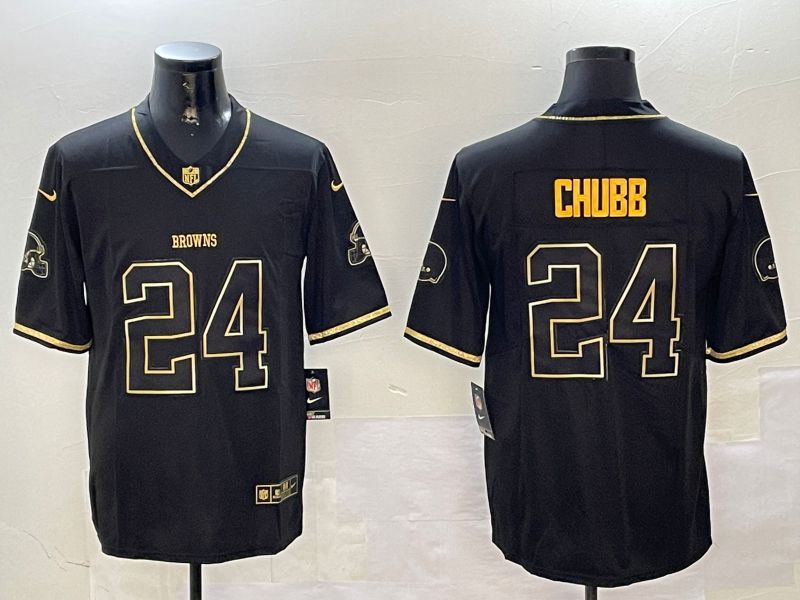 Men Cleveland Browns #24 Chubb Black Gold Throwback 2024 Nike Limited NFL Jersey style 1->los angeles clippers->NBA Jersey